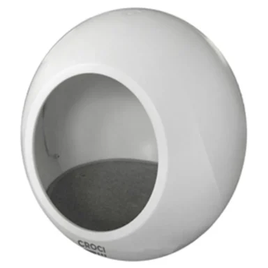 Kattenhuis wellness Witte, ronde kattenkooi met een opening aan de voorkant voor toegang.